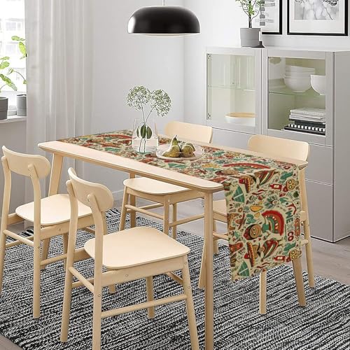 Traditional Mexican Style Table Runner, Exotic Skull Cactus Tribe Dance Music Theme Pattern for Kitchen CoffeeTea Table Dinner Room 13x36 Inch - color: Mexican-6, size: 13x36 Inch