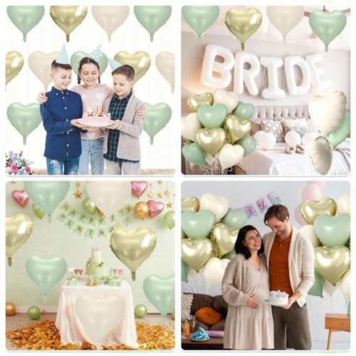 Sage Green Gold Heart Balloons, 10PCS Cream Foil for Jungle Baby Shower - color: Sage Green Gold
