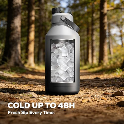 POWCAN 64 oz Insulated Water Bottle with 2-in-1 Straw and Spout Lid, Keep Cold 48H, Leakproof, Carrier Bag, Stainless Steel Sport Water Bottle for Men, Fitness, Outdoors, Gym and Travel (Obsidian) - color: Obsidian