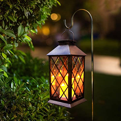 Solar Outdoor Lantern, Garden Hanging Waterproof Lanterns PVC Upgrade 3 LED Flickering Flameless Candle Decorative for Garden Women Mom Grandma Halloween Gifts (Grid Candle) - style: grid candle