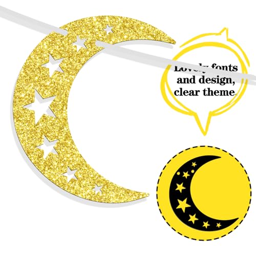Eid Mubarak Banner, Umrah Mubarak Festival Party Decorations, Muslim Islam Eid al-Fitr Party Decorations Supplies Gold and Black Glitter