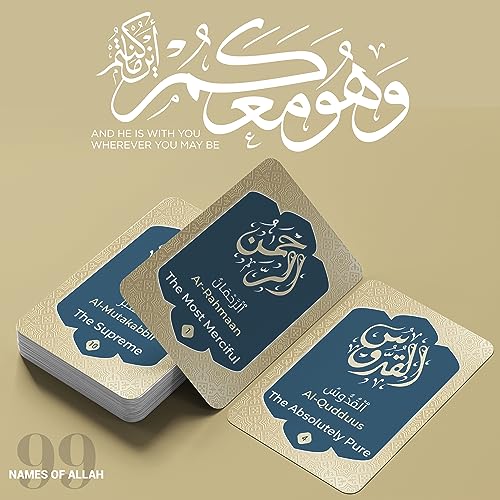 99 Names of Allah Flashcards – Asma Ul Husna Arabic and English Learning Cards with Quranic Verses, Pronunciation, and Meanings – Islamic Study Aid, Muslim Gift for Ramadan, Eid, Kids & Adults Briston