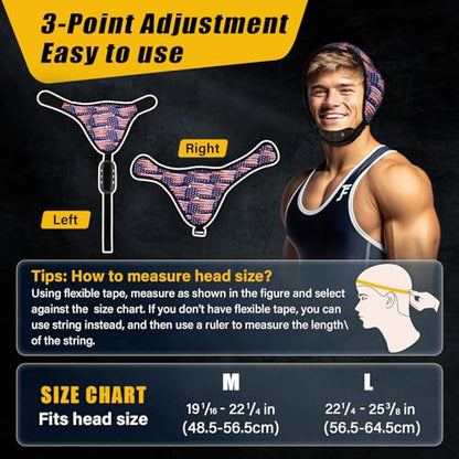 Trymaker Wrestling Headgear, Head Gear with Chin Cup, Sorf Ear Guard for Men, MMA, Jiu-Jitsu (for Users Aged 12+) - size: L (21 1/4" - 25 1/4"), style: Blue