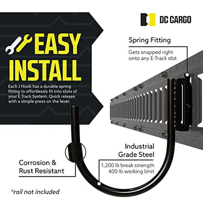 DC Cargo - E Track J Hooks (4.5" - 10 Pack) - Large Heavy Duty E Track Accessories - Hanging Hooks for Your ETrack Rail System - Use in Enclosed Trailers, Box Trucks, Vans, Garage, Workshop & Warehou - size: 4.5 Inch - 10 Pack