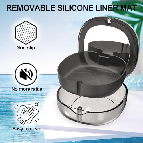 Dental Retainer Box Case Orthodontic Retainer Container with Removal Tool, Chew and Travel Brush, Double-layer Mouth Guard Holder Container Case with Mirror - Transparent Black - color: Transparent Black