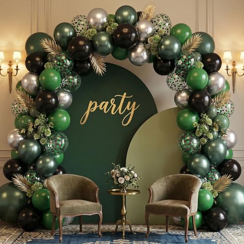 Paready Green Black Balloons, 60 Pcs Party Balloons for Graduation Sports - color: Green Silver
