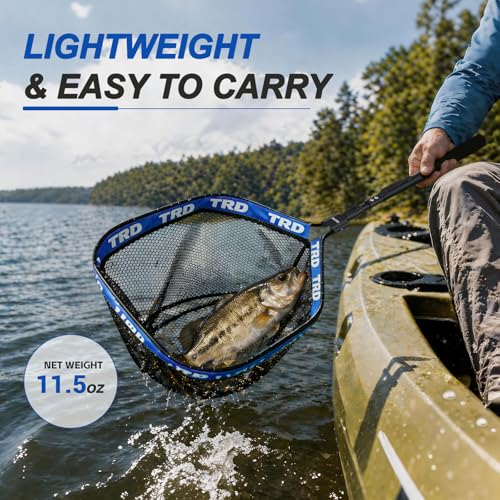 AluFloat X1 Fishing Net with Handle (Fish Net) - Floating Foldable Rubber-Coated Deep Mesh Landing Net for Bass & Fly Fishing - Fishing Gear, Kayak Accessories, Fishing Accessories - color: Ocean blue