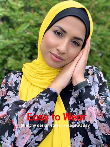 Hijab Scarf for Women Soft Muslim Hijabs Head Wrap Scarves Fashion Long Hair Shawls Stretchy Muslin Headscarf - color: Bright Yellow Hijab Scarf for Women