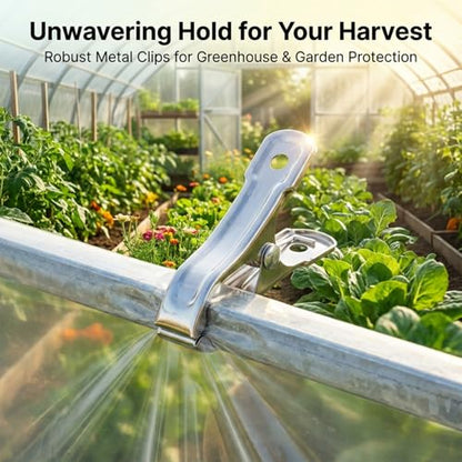 50 PCS Garden Clips for Netting - Stainless Steel Greenhouse Clamps | RAINFLOW Strong Grip Heavy Duty Metal Clip for Shade Cloth, Plant Cover, Garden Hoops & Greenhouse Supplies