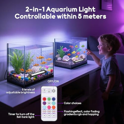 Fish Tank Bubbler Light for Aquarium: 2-in-1 Aquarium Grow Light with APP & Remote Control for Aquatic Pet Enthusiasts - RGB Changing Fish Lamp for 2-5 Gollon Freshwater Saltwater Tank Decor - size: 5.3 inch Bubbler