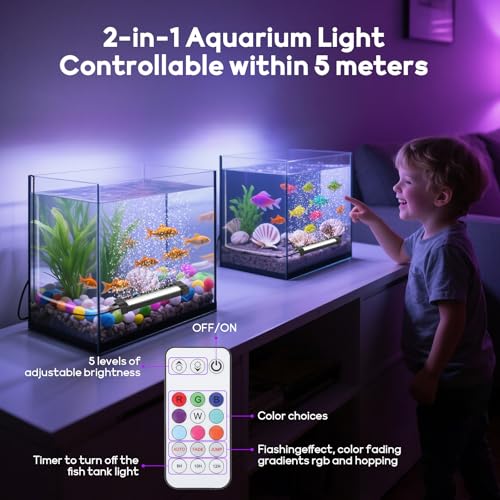 Fish Tank Bubbler Light for Aquarium: 2-in-1 Aquarium Grow Light with APP & Remote Control for Aquatic Pet Enthusiasts - RGB Changing Fish Lamp for 2-5 Gollon Freshwater Saltwater Tank Decor - size: 5.3 inch Bubbler