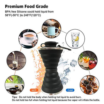 Collapsible Water Bottle, Camping Cup With Carabiner, Reuseable Silicone Foldable Leak Proof Portable Sports Travel Water Bottles For Outdoor, Travel Gym Hiking, BPA Free, Cycling Cups with Carabiner