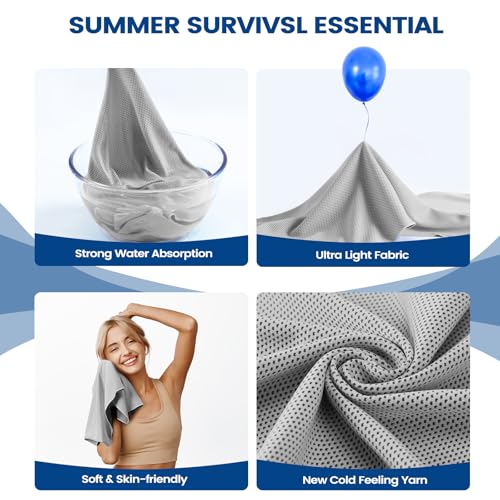Clothirily 6 Pack Cooling Towels, 40x12 Breathable Gym Towel for Neck Face | 6 Pack Set, Instant Cooling Effect, Breathable Microfiber, For Gym Yoga Camping Running, Quick-Dry&Reusable, Fits Neck&Face - color: 2 Dark Blue/2 Light Blue/2 Dark Grey