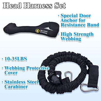 J Bryant Neck Harness Head - Weight Lifting with Resistance Tube Bands - Door Anchor Set Adjustable Neck Training Strap Exercise Equipment - color: Black-L(23"-25")
