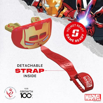 Marvel Iron Man Lip Guard, Football Mouth Guard with Detachable Strap, Lip Protector Adult and Youth, Flag Football & Lacrosse (One Size, Red Metallic) - color: Iron Man