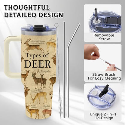 40oz Tumbler with Handle, Deer Gifts for Men Dad Boyfriend | Hunting Gifts for Men, Stainless Steel Insulated Tumblers, Anamal Lovers Gift for Birthday Christmas Fathers Day - color: Deer-Khaki