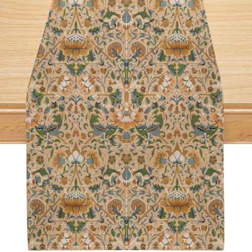 Vintage Morris Style Floral Table Runner, Botanical Linen Table Runner with Victorian Pattern, Rustic Farmhouse Coffee Table Decor, Washable Antique Style, 13x36 Inch - color: Morris_4, size: 13x36inch