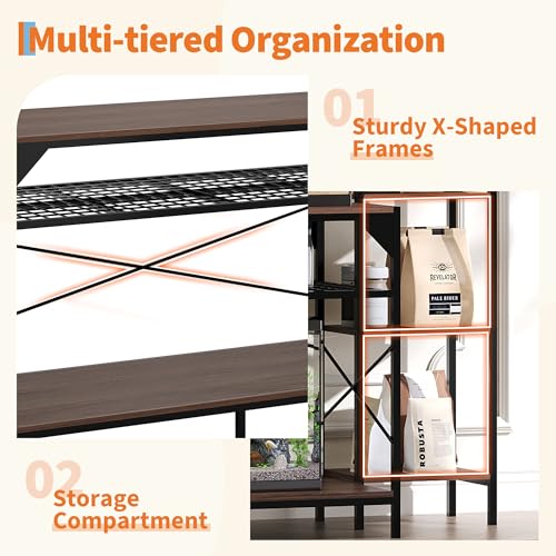20-90 Gallon Fish Tank Stand, Aquarium Stand with Power Outlet, Heavy-Duty Reptile Terrarium Stand Featuring 12-Leg Support & 4-Tier Storage Shelves, Multipurpose Aquarium Table, Supports Up to 860lbs Load Capacity