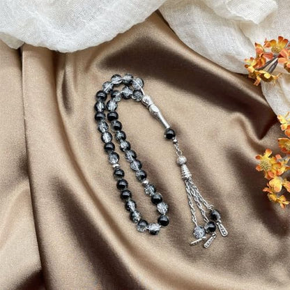 Islamics Prayer Beads 33 Tasbih Ice Cracked Glass Rosary Necklace for Muslims Worship and Spiritual Reflection Daily Worship Tasbih - color: Gray