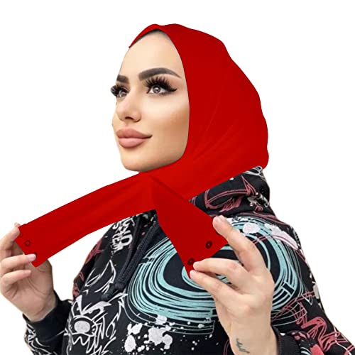 Suillty Fashion Muslim Hijab for Women Instant Snap Fastener Hijab Inner Cap Full Cover Head Wraps Scarf Islam Turban Caps - color: Red