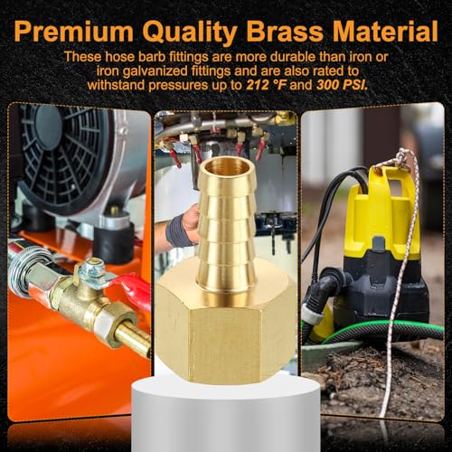 HARFINGTON 2pcs 3/8" to 3/8" NPT Female Brass Hose Barb Fitting Metals Splicer Mender with 2 Pieces Stainless Steel Hose Clamps for 3D Printing, Air Compressor, CNC Machine, Dies - size: 3/8" Barb To 3/8" NPT Female with Clamp