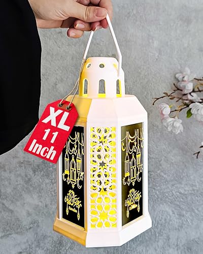 OLEEK Ramadan Lantern Lights (XLarge-11in)- Ramadan Decorations for Home 2026 - Ramadan Decor - Ramadan Lights - Ramadan Lanterns Decorative - Ramadan Lanterns for Kids - Ramadan Gifts فانوس رمضان - color: White