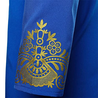 Kurta for Men Muslim Kaftan Button Up Henley Shirts Casual Ethnic Printed Long Sleeve Thobe Caftans Robes - color: Blue, size: Small