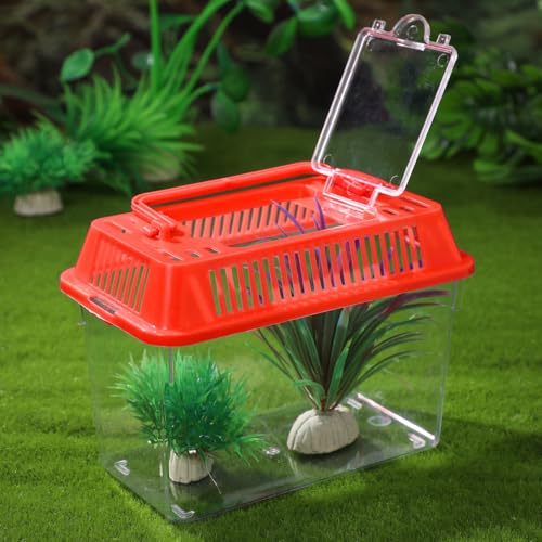 Mini Fish Tank Handheld Plastic Aquarium with Lid Clear Small Fish Bowl for Turtle and Pet Easy to Clean Portable Carry Handle 5.90 X 4.33 X 3.74 in