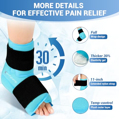 Comfytemp Ankle Foot Ice Pack Wrap for Plantar Fasciitis Relief, Ankles Brace for Sprain, Heel Spur, Swelling, Achilles Tendonitis, Cold Bag for Injuries Reusable, Hot Cold Compress, 1 Pack (Blue) - size: Blue Large(1 Pack)