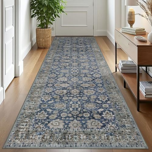 KOZYFLY Vintage Washable 3x10 Ft Wide Rug Runner Rug for Hallway Blue - color: Blue, size: 3' x 10' (Runner)