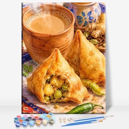 Aeontinity CHAI SAMOSA Islam Framed Canvas DIY Paint by Numbers Kit Bar Cafe Cave Home Room Wall Bathroom Porch Patio Decor Gift, 16 x 12 Inch - color: CHAI SAMOSA - 16 x 12 Inch