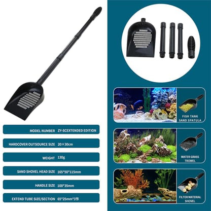 Aquarium Sand Sifter – Sand Shovel with Fine Mesh Grate, Fish Tank Gravel Tool for Waste & Debris, Black