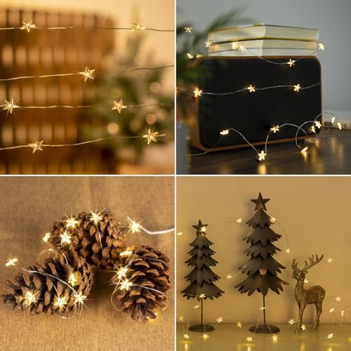 12 Packs 6.6ft 20LEDs Star Fairy Lights Battery Operated,Mini Star String Lights,Waterproof Twinkle Starry Light for DIY Gift Bottle Table Christmas Ramadan Wedding,Silver Wire,Warm White - color: Silver Wire, size: 240 Leds