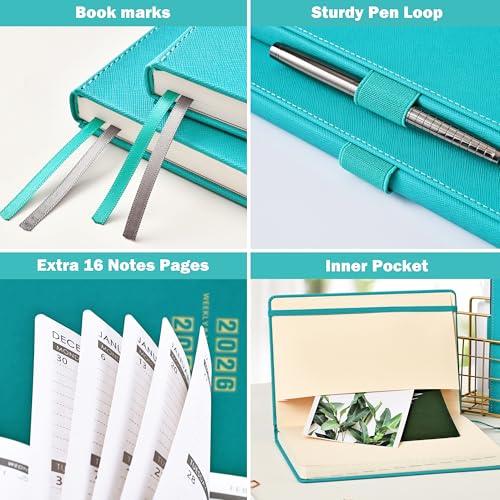 Artfan 2026-2027 Planner - 2026-2027 Planner Weekly and Monthly, Jul. 2026 - Jun. 2027, 26-27 Leather Planners, 5.75" x 8.25" - Green - color: Bluish Green