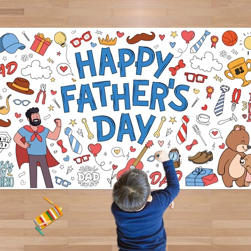 OHOME Fathers Day Giant Coloring Poster/Tablecloth - 30 x 72 Inches Jumbo Coloring Banner Kids Crafts Activities - Happy Fathers Day Decorations from Daughter Son Wife - Gifts from Kids - style: Fathers Day