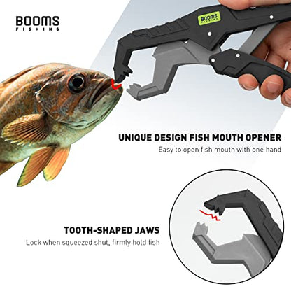 Booms Fishing G05 Lip Gripper Saltwater, 9.4" Plastic Catfish Grippers Pliers, Grabber Tool With Lanyard, Grips for Kayak Fishing Accessories, Great Holder for Caught Fish - color: Black