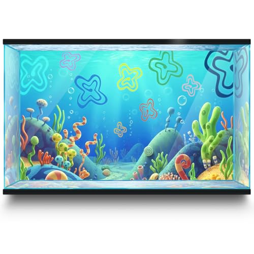 Aquarium Background Stickers for 5-12 Gallon Tanks, Cartoon Underwater Self-Adhesive Fish Tank Reptile Terrarium Decor Poster (24 x 12inches / (61 x 31 cm)) - size: 24 x 12inches / (61 x 31 cm)