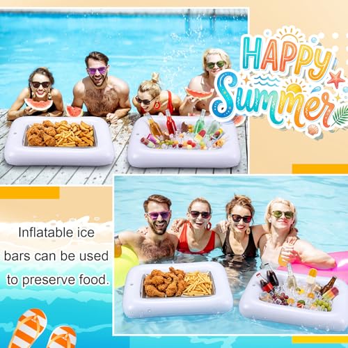 4 Sets Inflatable Cooler with Tray Chilled Serving Tray for Parties Ice Serving Buffet Bar Party Platter for Fruit Veggies Seafood Shrimp Cocktail Buffet Picnic - style: Clean