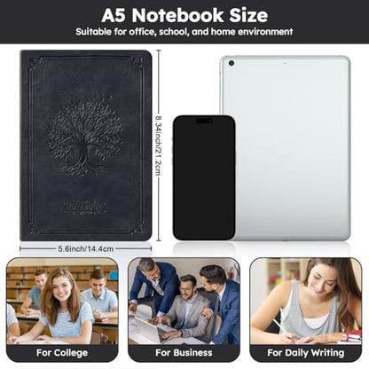 FOCUS DAY Lined Journal Notebook, A5 size (5.7'' X 8.4''), 320 Pages 100GSM Thick Paper, Leather Hardcover, for Women Men, Writing, Note Taking, Personal Diary, Travel Journal - color: 12.black, size: A5