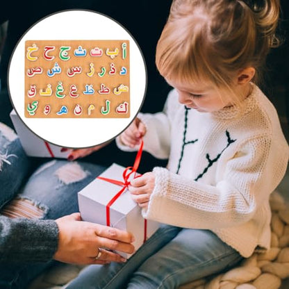 Gatuida Arabic Alphabet Puzzle for Kids Educational Wooden Puzzle Toy with Bright Colors and Hand Grip Blocks Cognitive Learning Plaything for Toddlers Parent-Child Interaction 11.41X8.46X0.59In