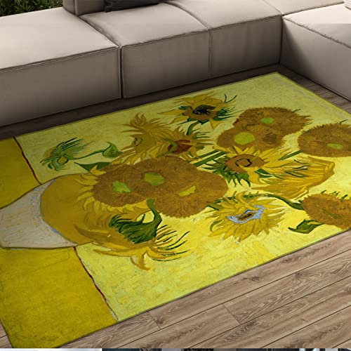 Impressionism Artwork Area Rugs for Bedroom Living Room Famous Painting Yellow Sunflower Carpet for Kids Girls Boys Home Decor Aesthetic 5'x7' - size: 5'x7'