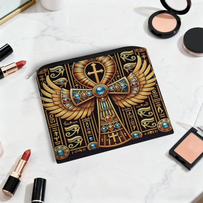 Egyptian Symbol Makeup Bag for Women, Cosmetic Pouch Travel Toiletry Organizer Bag 8.9"x6.5" Polyester - color: Egyptian Symbol