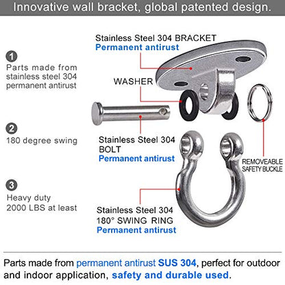 2Pack Heavy Duty Swing Hanger 180° Ceiling Swing Mount 2000 LBS Capacity | Silver Heavy Bag Hanger Hanging Chair Mount Swing Hook Swing Hardware for Hammock Chairs, Porch Swings, Gymnast Ring - color: Silver Swing Hanger (2pack)