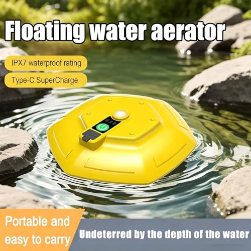 Floating and Rechargeable Bait Bucket Aerator, IPX7 Waterproof with Magnetic Charging,Magnetic Type-C Charging, Ultra-Quiet 3000mAh Battery,Suitable for Live Bait Buckets & Fish Tanks (5–30 Gallons)