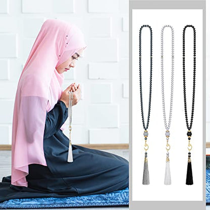 Jiuguva 6 Pcs Kufi Hats for Men Muslim Hat and Prayer Beads Set Stretchy Taqiyah Cap Large Head Sizes and Tasbih Beads - color: Classic