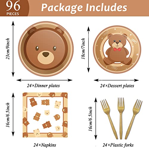 96 Pcs Bear Baby Shower Party Plates Decorations We Can Bearly Wait Baby Tableware Bear Theme Dessert Teddy Plates Napkins Supplies for Gender Reveal Boy Girl Baby Shower Birthday Party Serve 24 - style: Bear