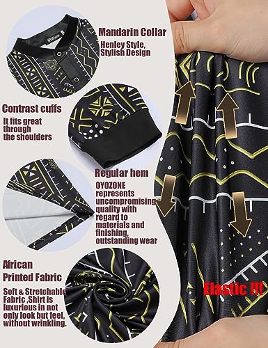 African Shirt Men African Attire Print Long Sleeve Dashiki for Men - color: Gold Black Geometric Print-long Sleeve, size: Small