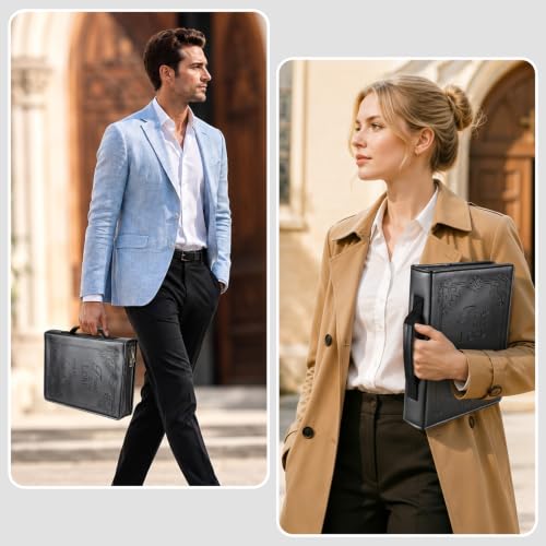 FINPAC Large Classic Bible Cover Vegan Leather Carrying Book Case Church Bag Bible Protective with Handle, Gift for Men, Women, Father, Mother, Black - color: Black