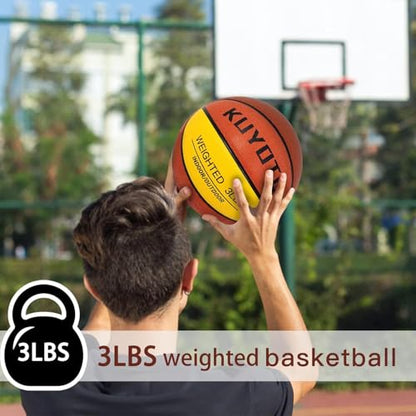 KUYOTQ 3LBS/3.3LBS/2.2LBS Weighted Heavy Training Basketball 29.5/28.5" in and Outdoor Improving Handling Dribbling Passing Rebounding Skill Composite Size 7/6 Weighted Training Basketball Equipment - color: Brown+Yellow, size: size 3