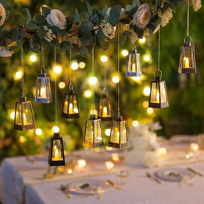 Romadedi 10-Pack Gold Mini Lanterns with LED Candles, 5.9 in